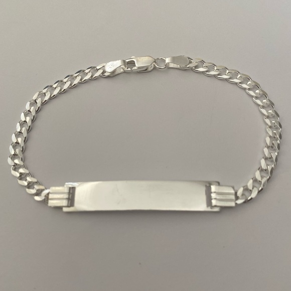 Other - 8” bracelet 925 silver Id name initials plate cuban link chain bar